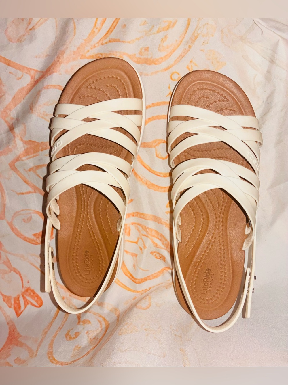 CROCS Lite Ride Off White Platform Strappy Wedge Sandals - Picture 6 of 7